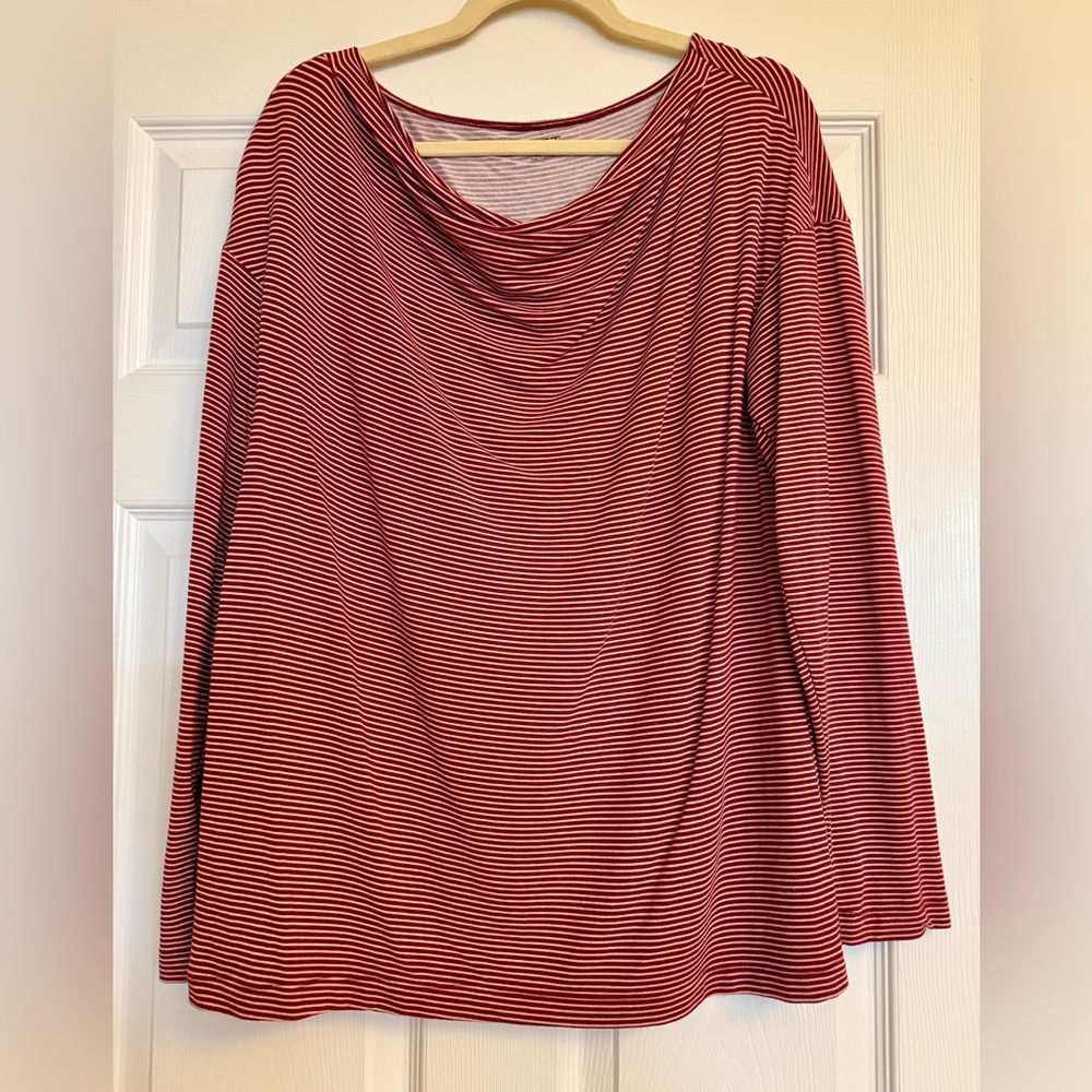LOFT Outlet women’s scoop neck tunic stretch terry side L NWOT red stripe